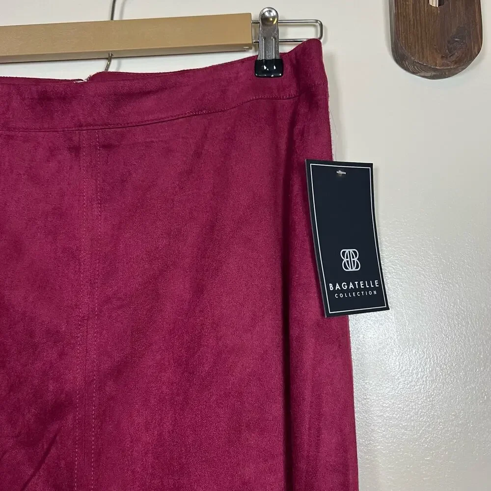 NWT Burgundy Bagatelle Collection Faux Suede Midi Skirt Sz M - Picture 2 of 7